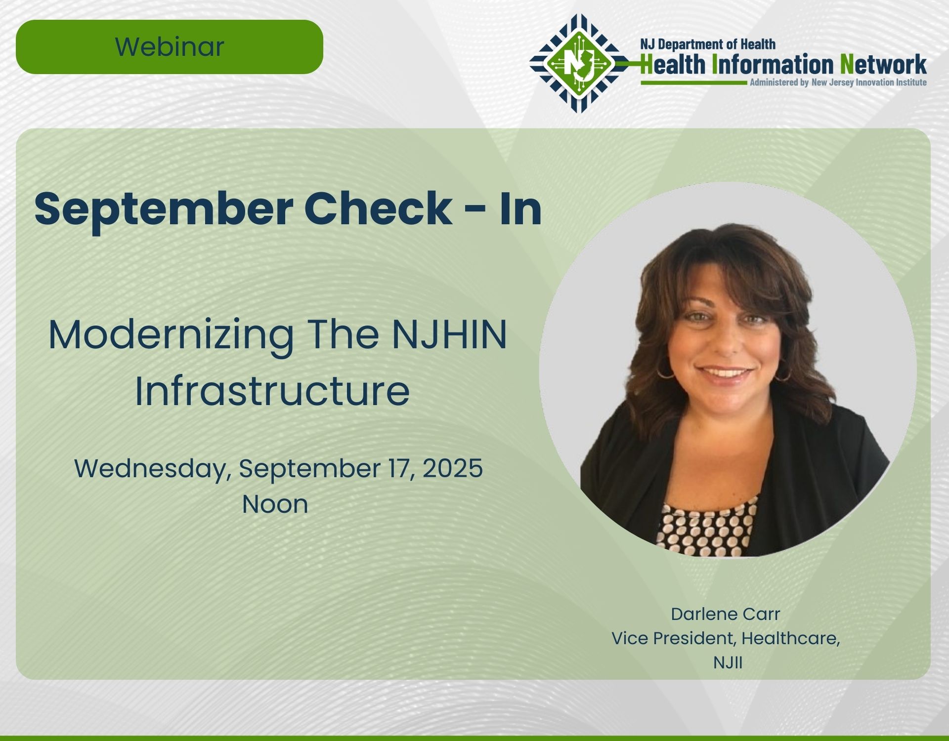 Modernizing the NJHIN Infrastructure September Check In 
